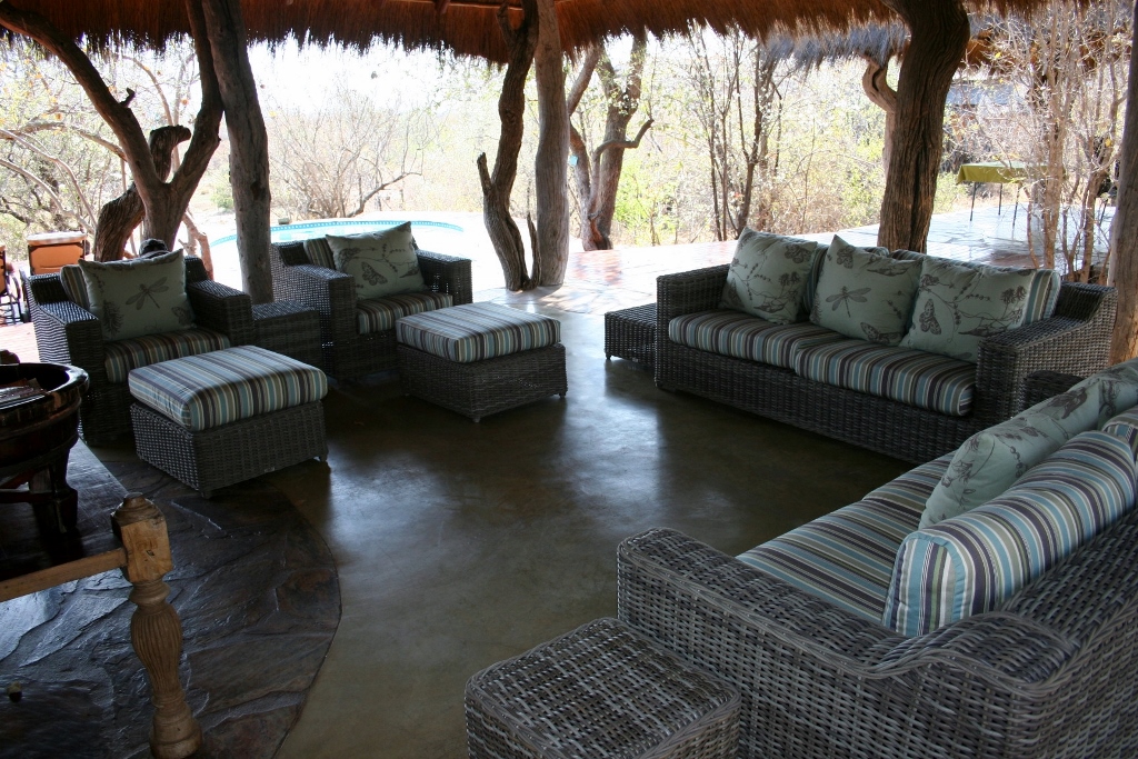 Main Kukama lodge outdoor sitting area with couches/sofas